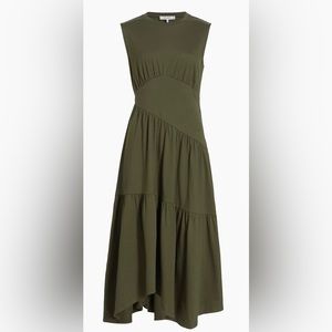 Frame brand 
Cotton Asymmetric Tiered Midi-Dress military green.